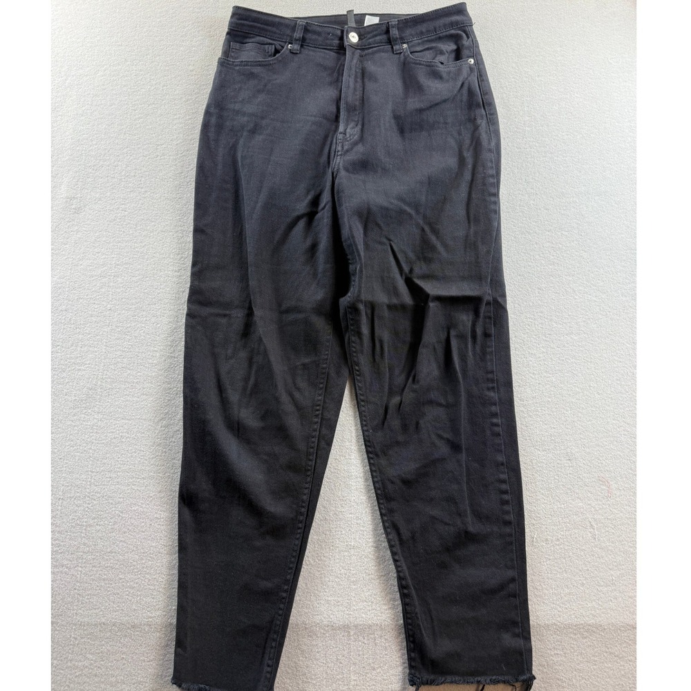 H&M Divided Jeans Women 10 Black Raw Hem High Waist Mom 30x28